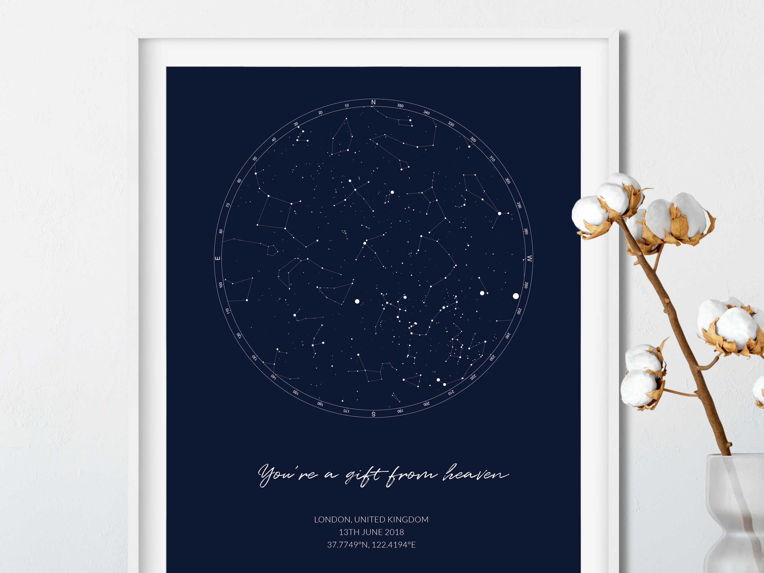 Custom Star Map, Constellation Chart, Map of the Night Sky, Star Chart ...