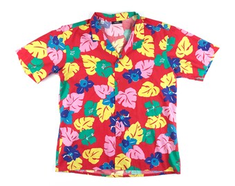 1980s Vintage Hawaiian Yellow Shirt Size XL