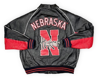 Vintage Nebraska Huskers Leather Jacket 90s NCAA Excelled College Phase Cornhuskers STAINED R6