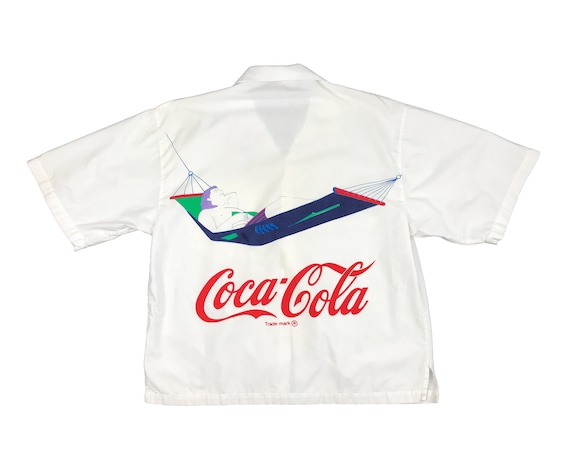Vintage Coca Cola Shirt Casual Button Up Beach 80s