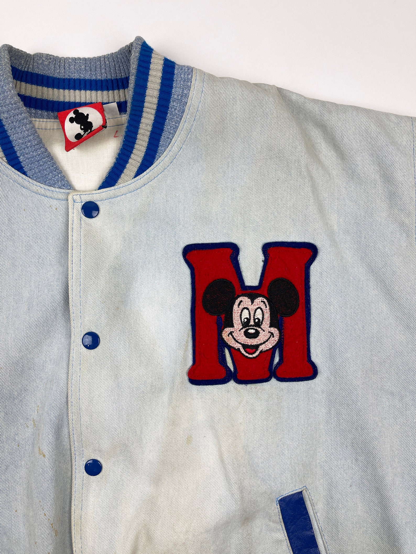Vintage Mickey Mouse Varsity Leather Jacket 90s Denim Disney | Etsy