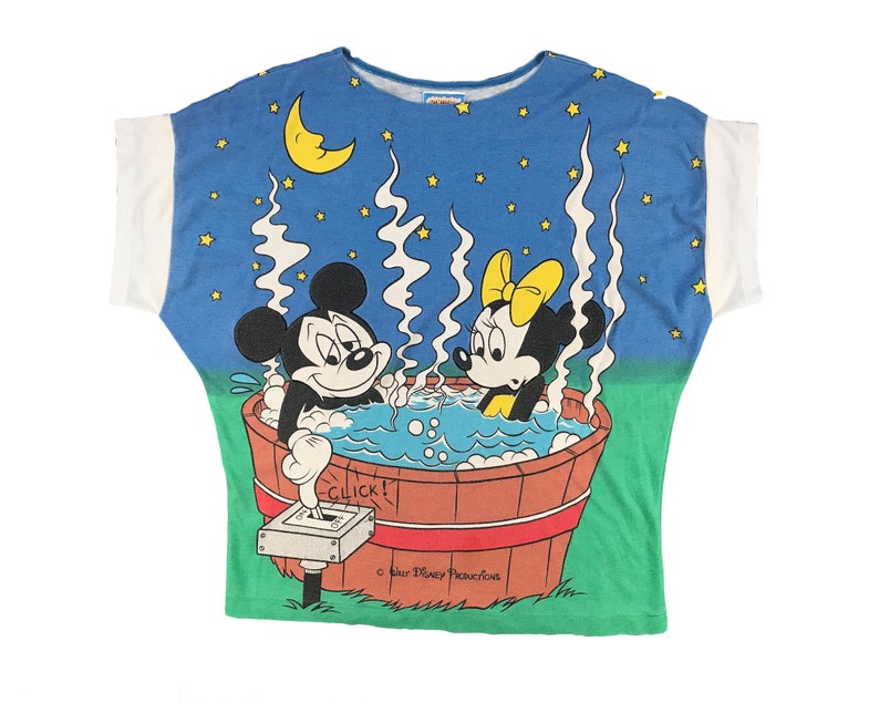 Vintage Mickey Mouse Shirt Minnie Mouse All Over Print Hot Tub 80s Disney Scoop Neck V1