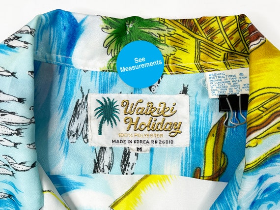 Sears 70s Hawaiian Fashions, Vintage Hawaiian Aloha Tiki Shirt, Loop Collar Polyester M main image 1