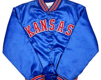 Vintage Kansas Jayhawks Jacket • 90s NCAA Satin Bomber • Swingster Boxy Large