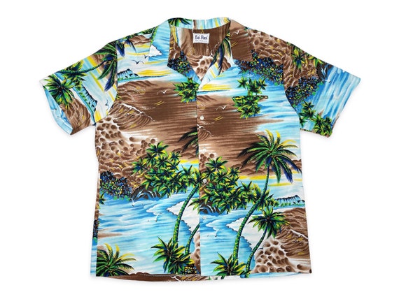 Vintage Hawaiian Shirt 80s Tropical Island Ocean … - image 1