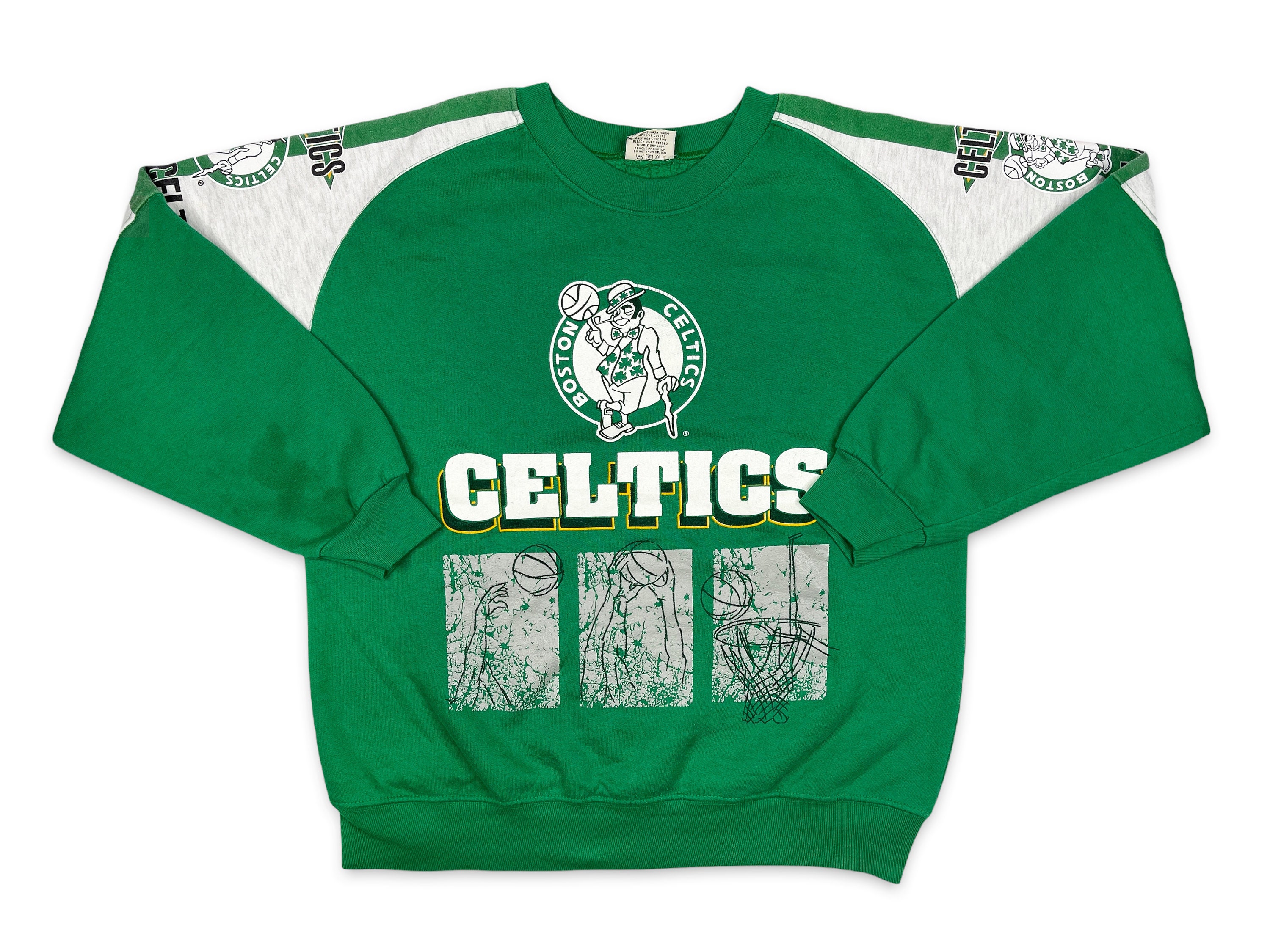 CustomCat Boston Celtics Retro NBA Crewneck Sweatshirt Irish Green / 4XL