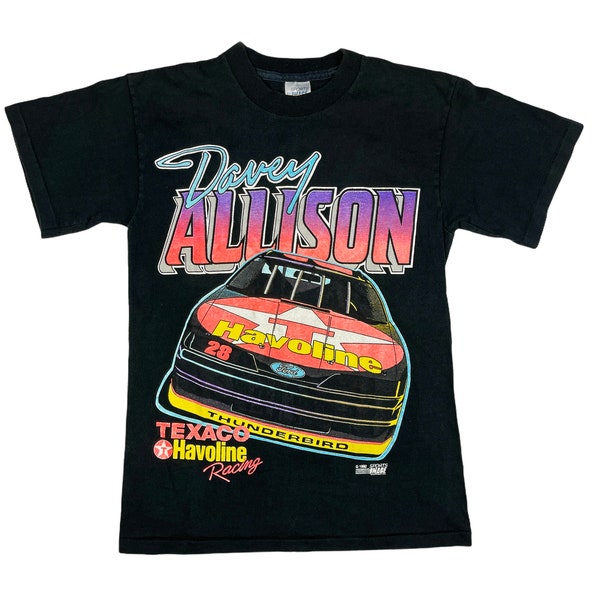 Vintage Davey Allison Shirt 90s NASCAR Racing Neon Texaco Havoline V6