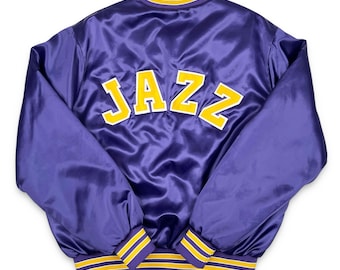 ヴィンテージ ユタ ジャズ ジャケット • 90年代 NBA サテン ボンバー 