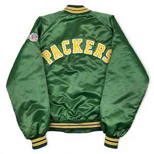 Vintage Green Bay Packers Bomber Jacket 90s NFL Spellout Chalk Line XL DISTRESSED R5