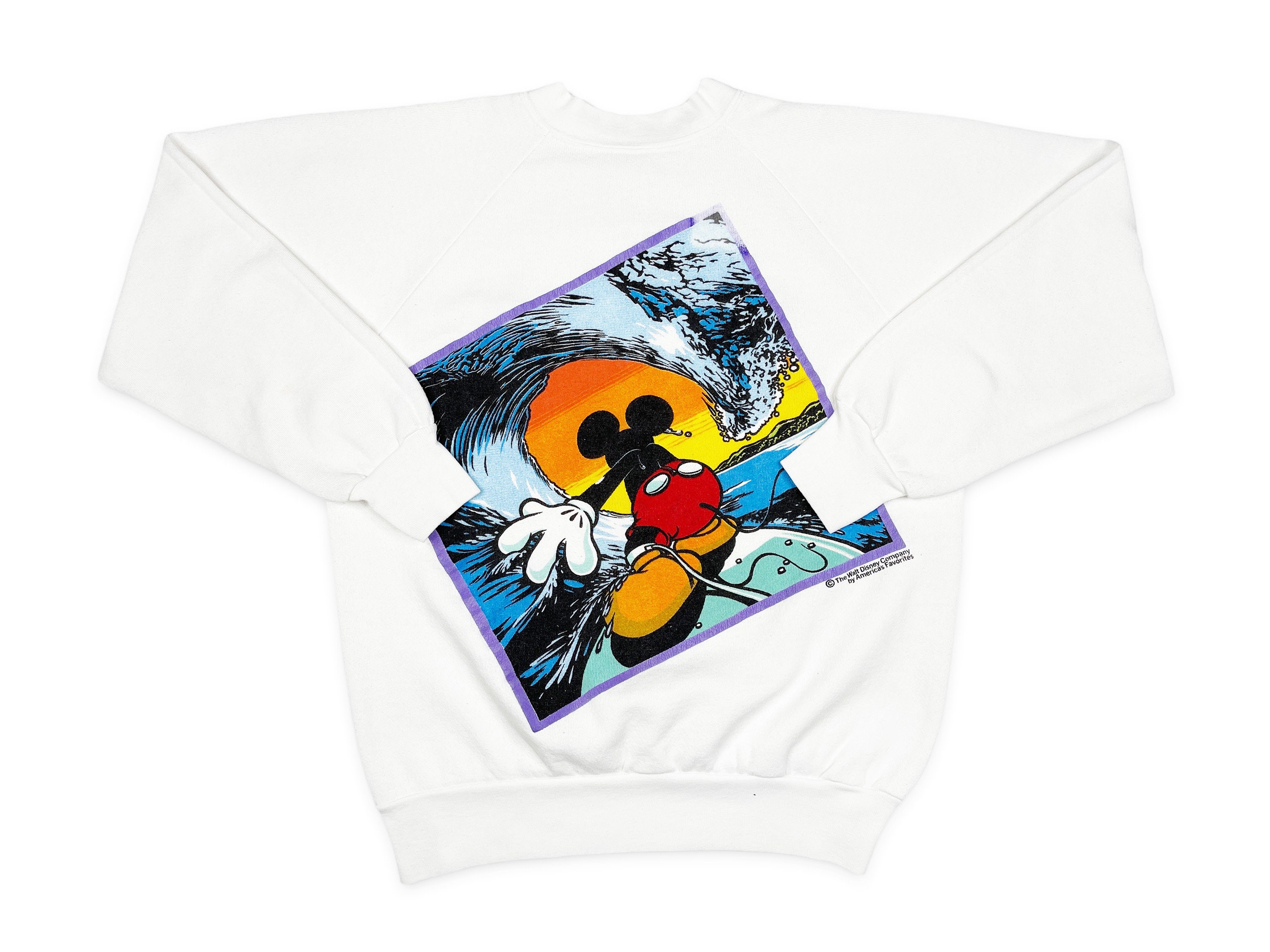 Vintage Mickey Mouse Sweatshirt 80s 90s Disney Surfing FLAWED G2 