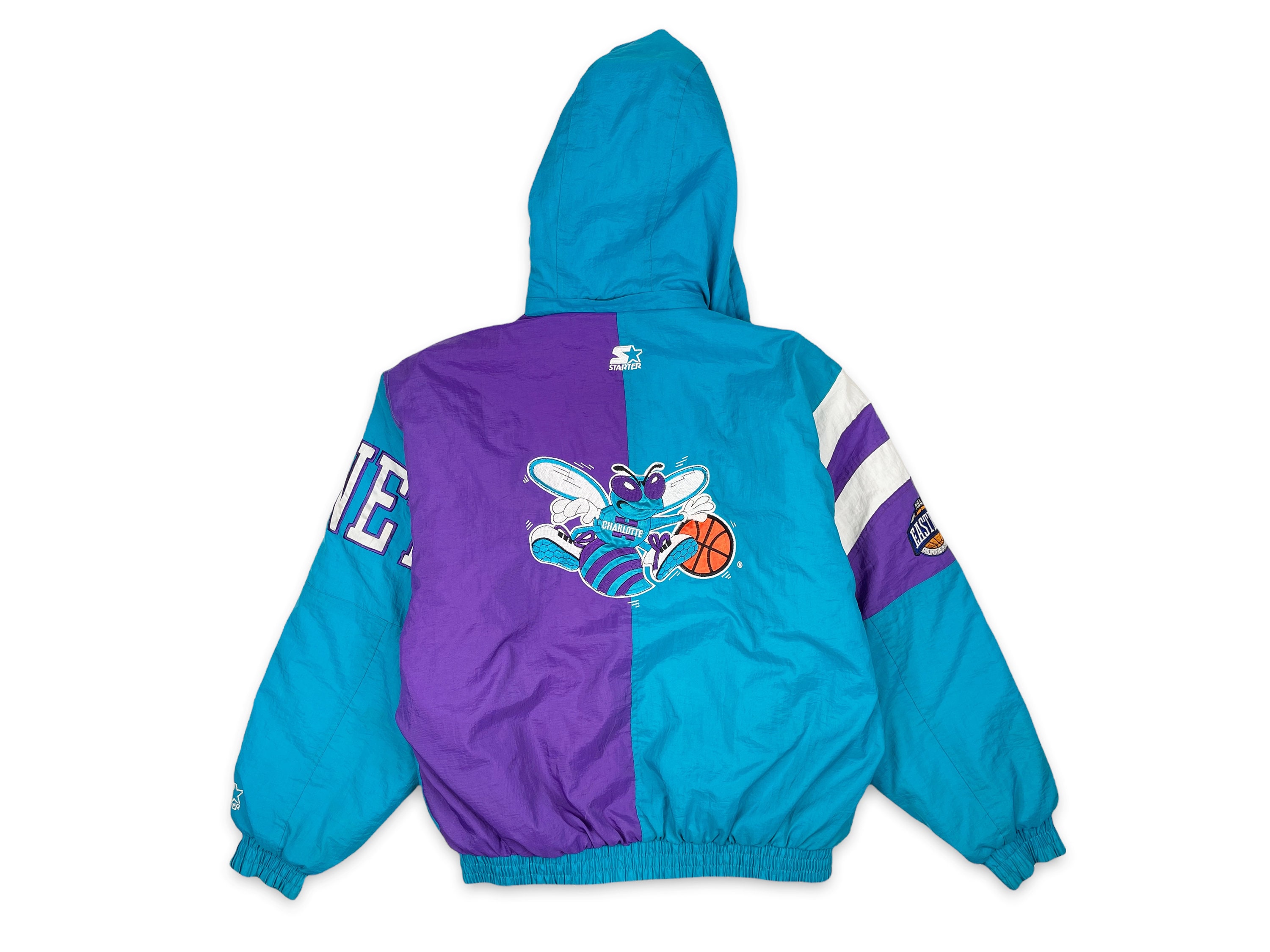 Vintage 90s Nylon Colour-Block Purple Starter Charlotte Hornets NBA 1/2 Zip  Hooded Windbreaker Jacket - Medium– Domno Vintage