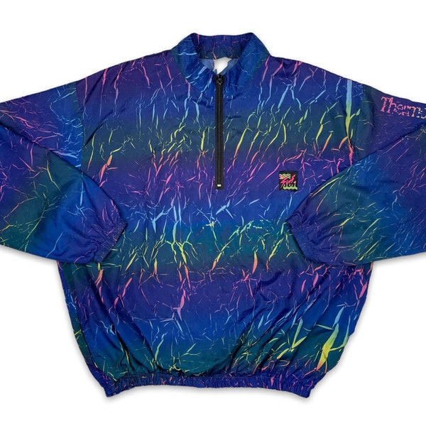 Vintage Surf Style Windbreaker Jacket Neon Tie Dye Interplanetary Body Gear 90s Vaporwave THRASHED V14