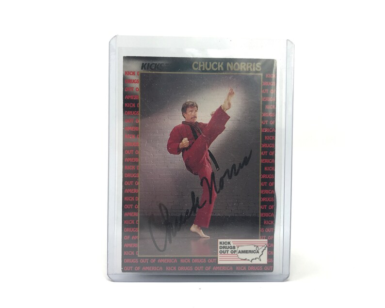 Chuck Norris Autographed Trading Card Kick Drugs Out of America 1991 Signed Autograph Vintage