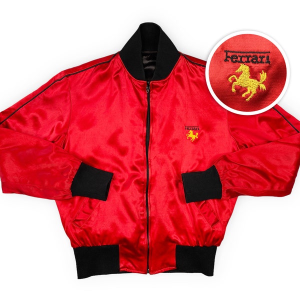 Vintage Ferrari Jacket 80s Racing Satin Bomber STAINED Fits XS / S R5