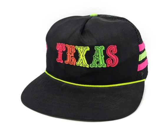 Vintage Texas Snapback Hat 80s 90s Neon 3 Stripe T