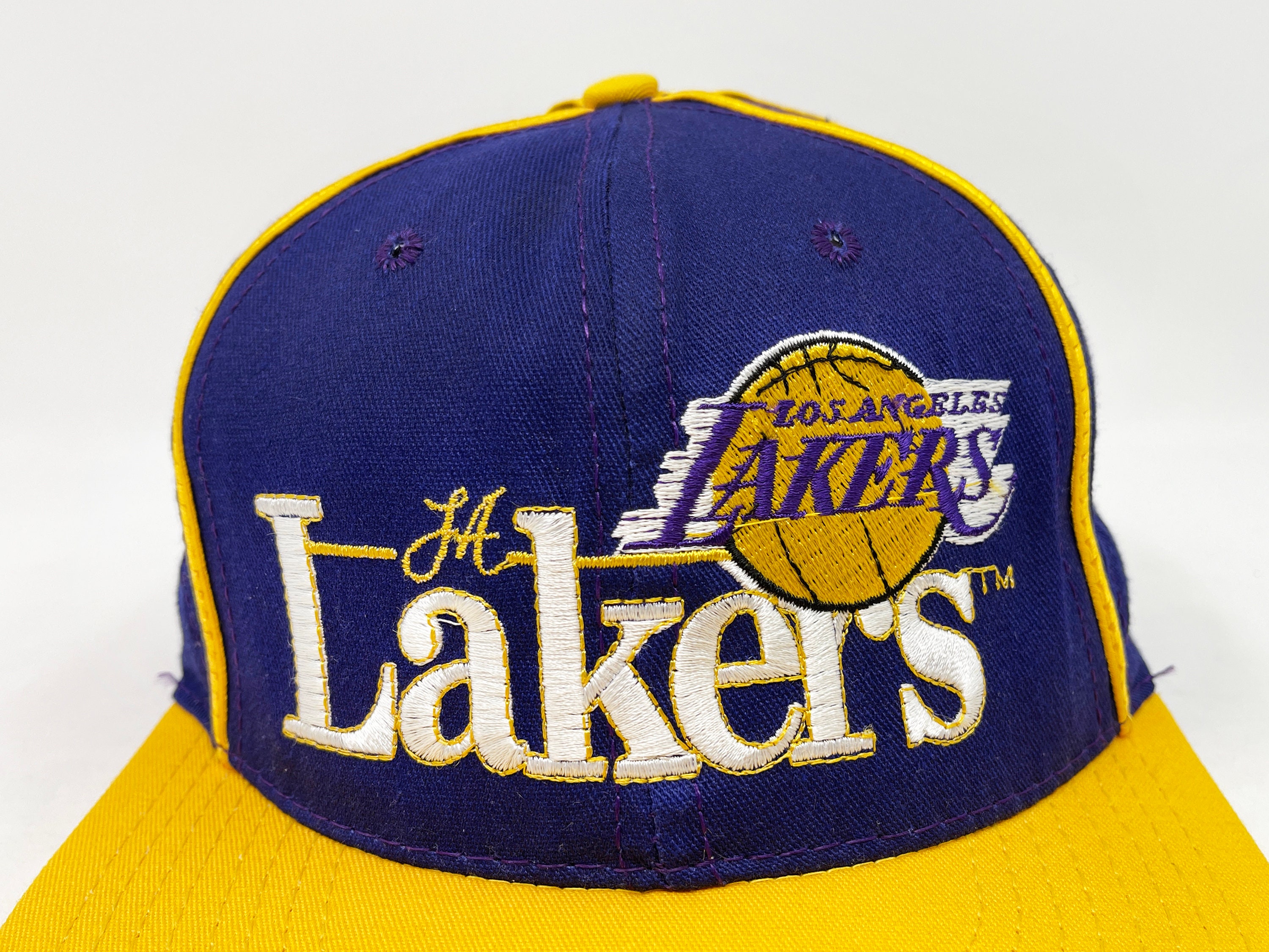 Vintage 100% Wool L.A Lakers Hat SnapBack NBA One Size Two Tone Purple W  Yellow