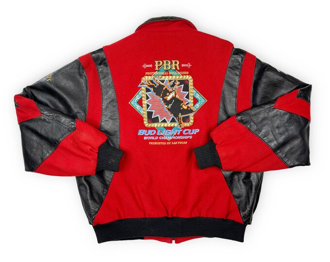 Vintage Rodeo Bomber Jacket Wool Leather PBR Bull Riders Bud Light ...