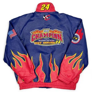 Vintage Jeff Gordon Leather Jacket • Y2K NASCAR Racing Flames • Jeff Hamilton L