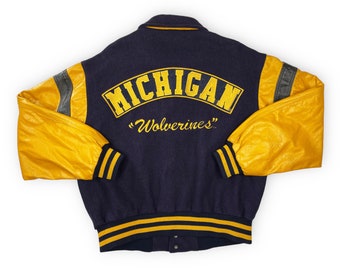 Veste vintage Michigan Wolverines des années 80 des années 90 en cuir laine NCAA University R4