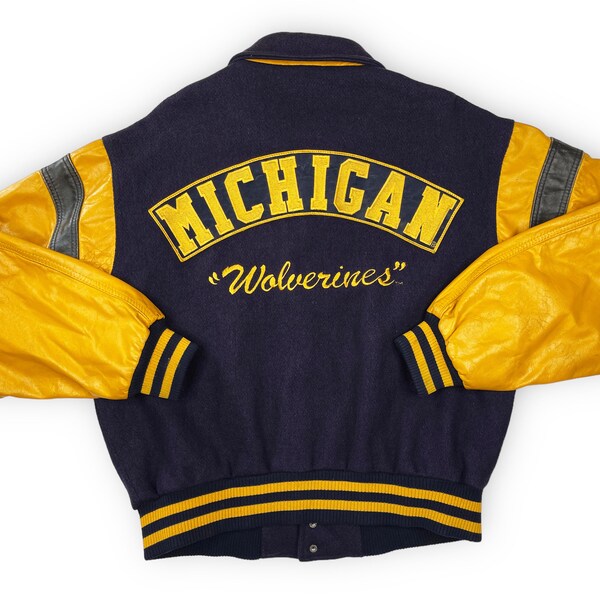 Vintage Michigan Wolverines Jacket 80s 90s Leather Wool NCAA University R4