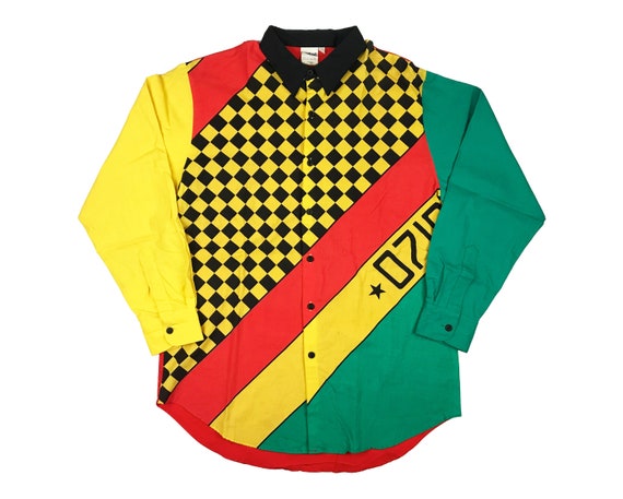 Vintage Color Block Shirt Button Down Checkered 80