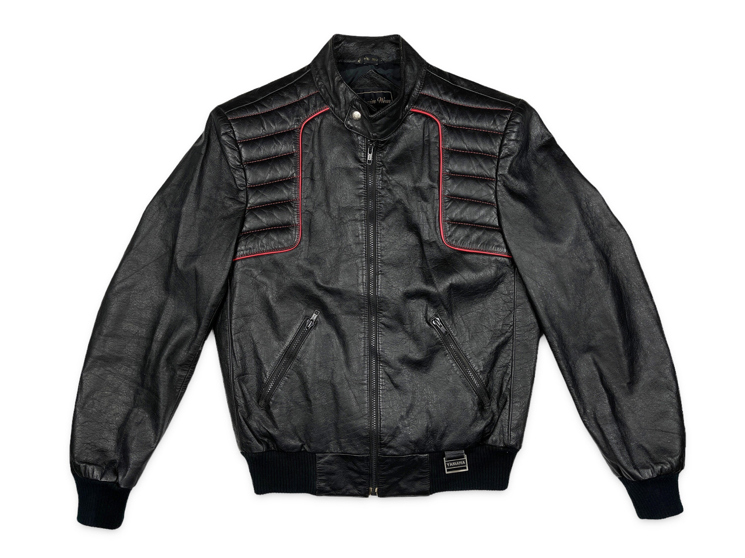 Vintage Yamaha Leather Bomber Jacket 80s Biker Motorcycle