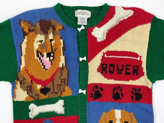 Vintage Dog Sweater 90s Eagle's Eye Hand Knit Ugl… - image 3