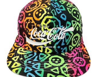 Vintage Coca Cola Hat • Coke Neon All Over Print • 80s 90s Snapback Cap