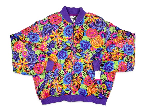 Vintage Floral Bomber Jacket 90s Silk Kriss Kross… - image 1