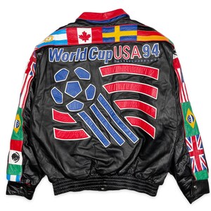 Vintage World Cup Leather Jacket 90s USA Soccer Football 1994 Jeff