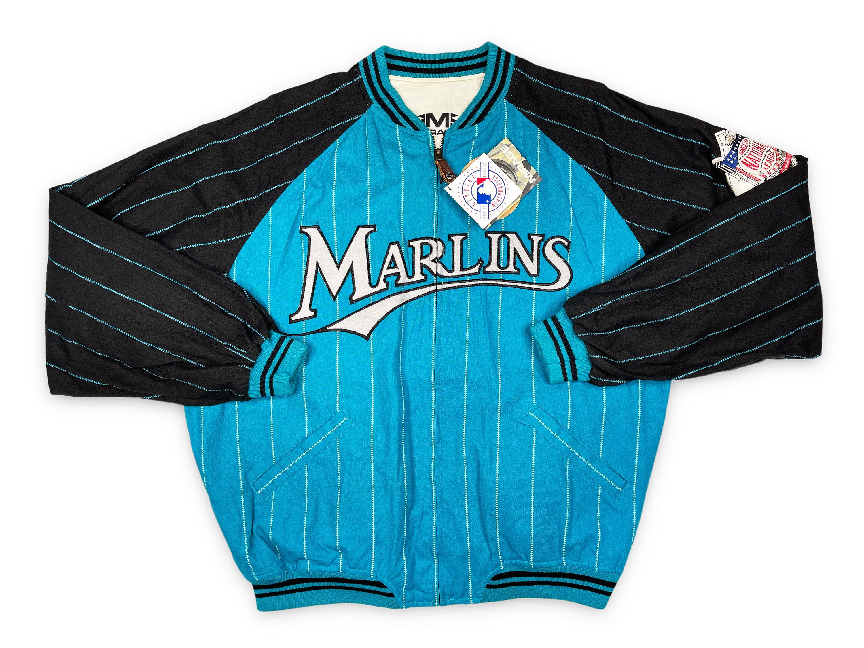 Vintage 90's MLB Florida Marlins Starter Pinstripe Teal Full Button Jersey  XL