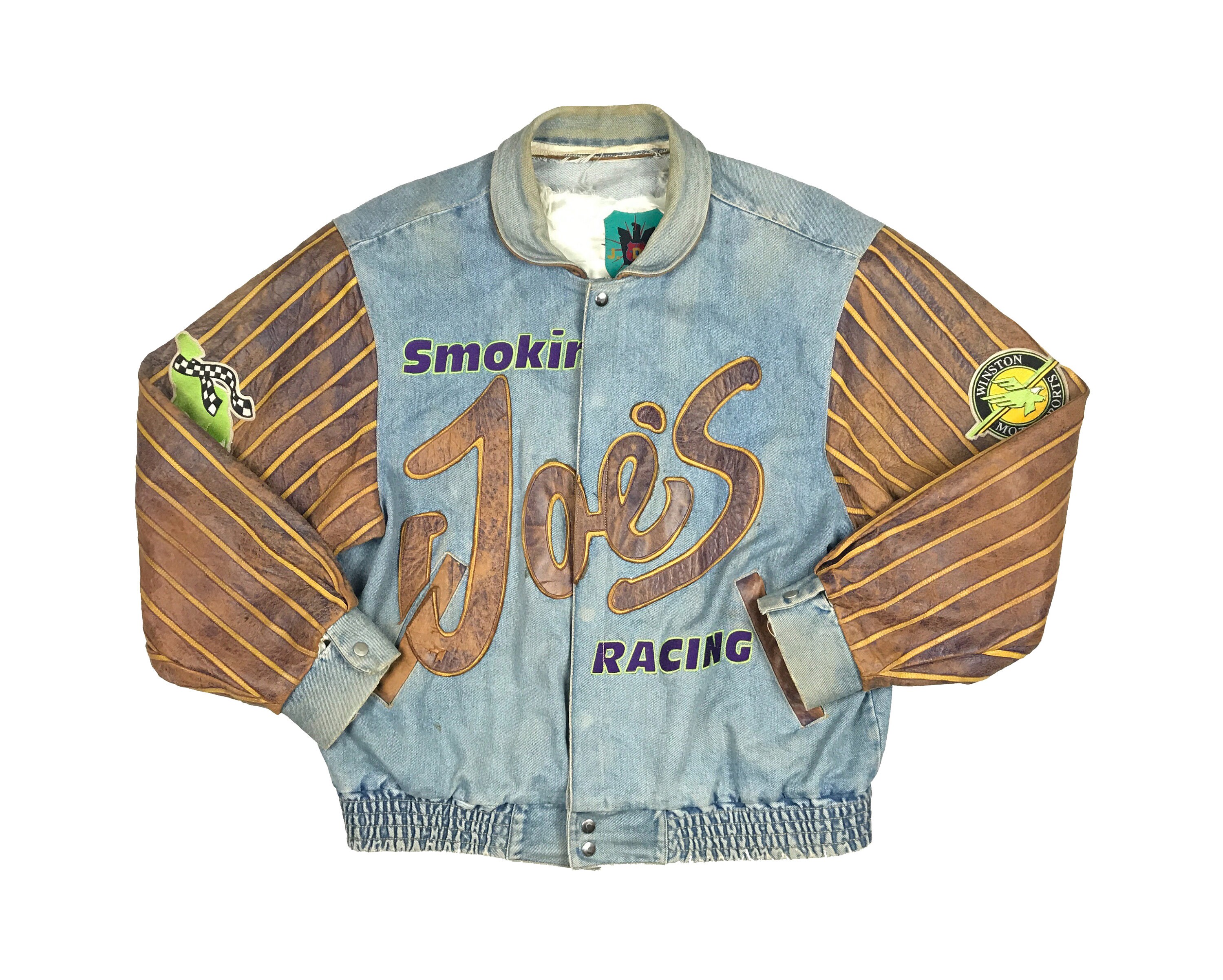 Vintage Smokin' Joe's Racing Leather Jean Jacket Camel