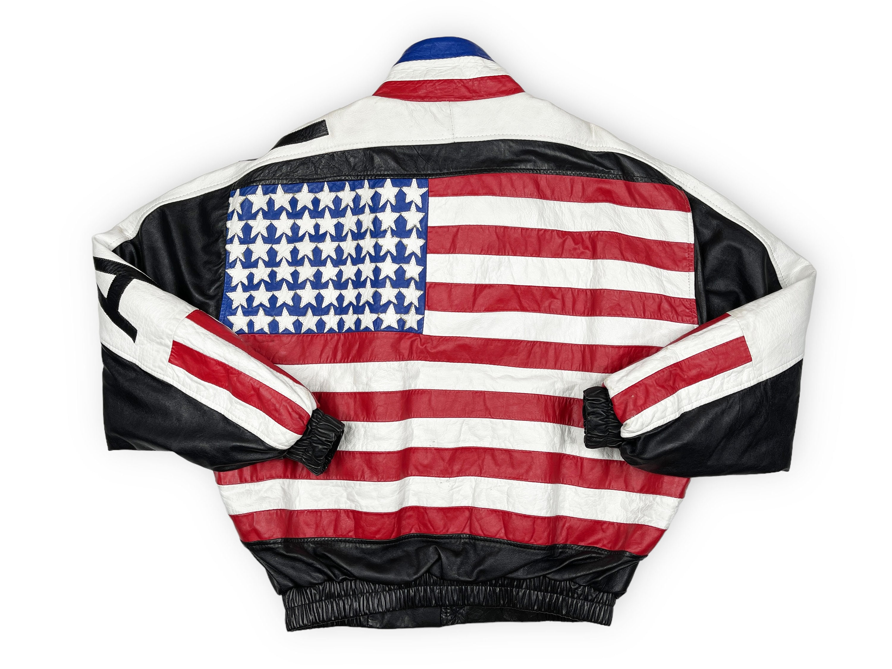 Stunning Vintage Statement USA Flag Leather Jacket 90s