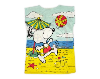 Vintage Snoopy Beach Shirt Disney 80s Muscle Shirt All Over Print Sleep Shirt Pajamas Mumu V12