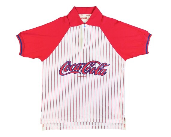 Vintage Coca Cola Polo Shirt 80s Striped Coke V13