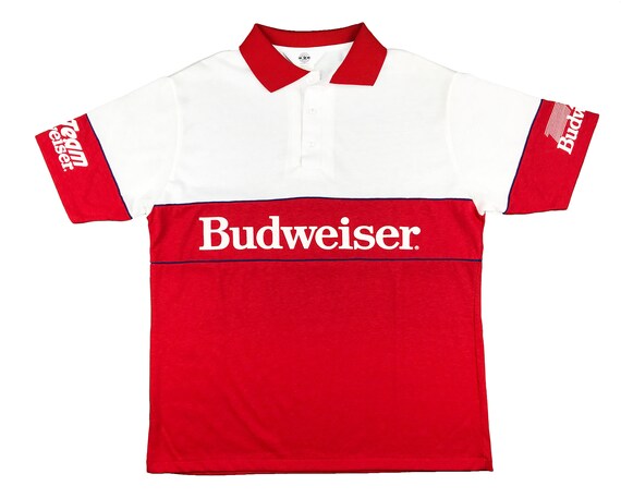 Vintage Budweiser Racing Polo Shirt 80s Beer NASCA