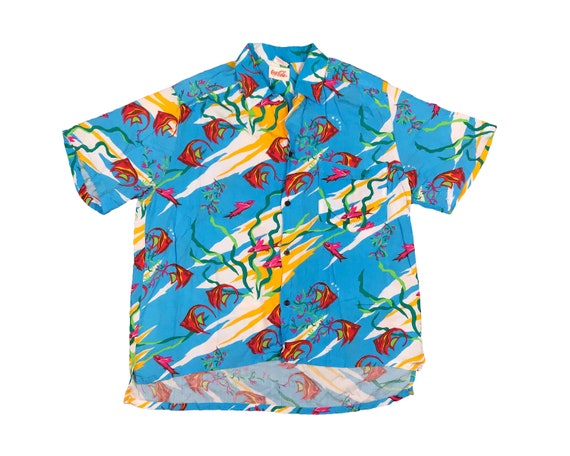 Vintage Coca Cola Hawaiian Shirt Fish All Over Pri
