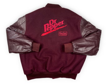 Veste vintage Dr Pepper des années 90 en cuir et laine soda R6