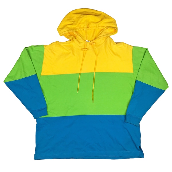 Vintage 90s Colorblock Striped Hoodie Hooded Sweatshirt R3