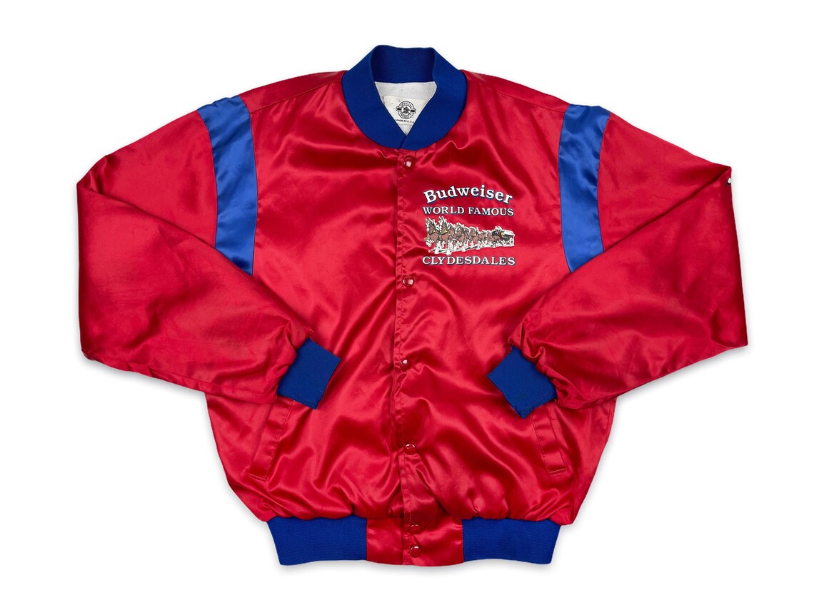 Vintage Budweiser Bomber Jacket Clydesdales Snap Up 80s Beer Etsy