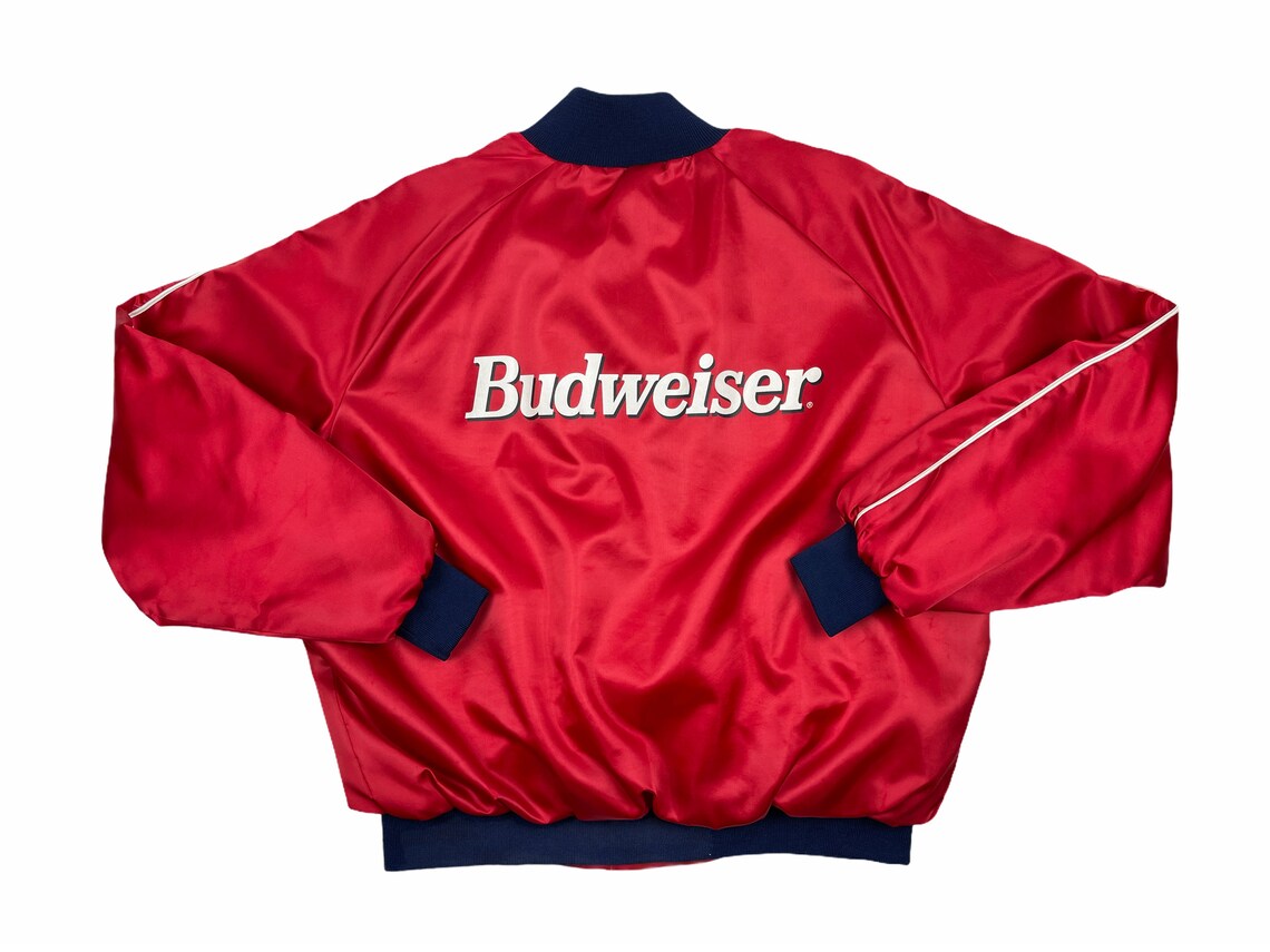 Vintage Budweiser Bomber Jacket 80s Snap Up Beer R5 | Etsy