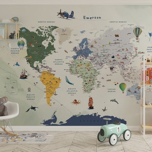 Kids world map,  world map wallpaper, kids wallpaper, animals map