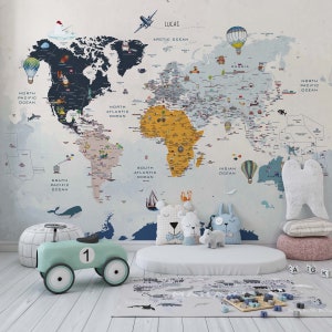 Kids world map,  world map wallpaper, kids wallpaper, animals map