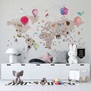 Kinder Weltkarte, Weltkarte, Tapete, Heißluftballon, Kinder, Tiere, Weltkarte