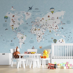 Dunkelblaue Kinder Weltkarte, Weltkarte, Wallpaper, Kinder Tiere