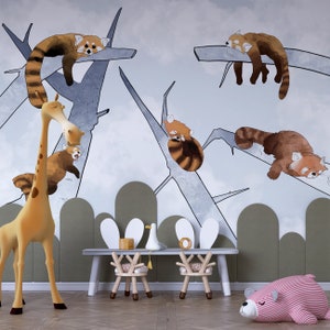 Rote Pandas Wandbild, abnehmbare Tapete, Kinderzimmer, Kinderzimmer