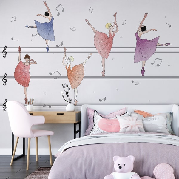 Ballerina wallpaper, music wallpaper, kids wallpaper, nursery wallpaper
