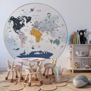 Mapa-múndi infantil, papel de parede de mapa-múndi, papel de parede infantil, mapa de animais