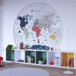 Weltkarte für's Kinderzimmer, Kinderzimmer Wandbild, entfernbare Tapete für Baby und Kinder, Kinderzimmer Wandtattoo