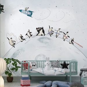 Animal wallpaper, penguin wall mural, removable kids wall mural, nursery wall mural